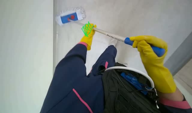 Mopping floor with flat mop: egocentric robotics sample