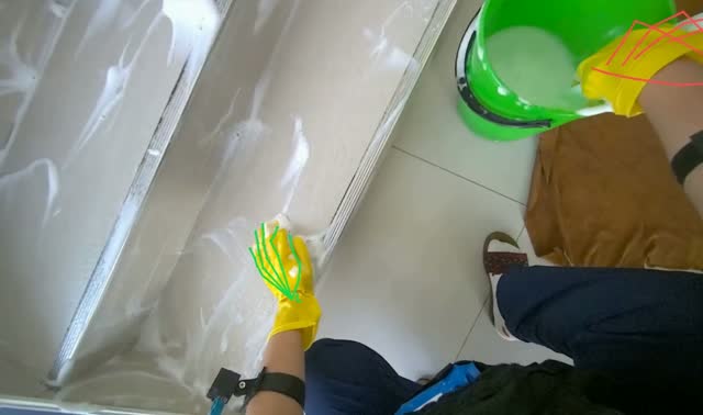 Scrubbing stair risers and sides: egocentric robotics sample