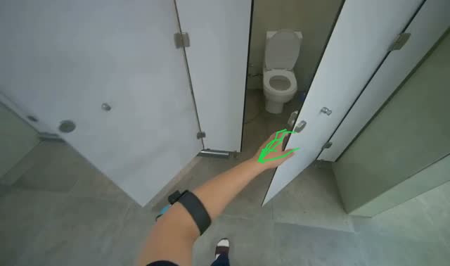 Collecting trash from bathroom stalls: egocentric robotics sample