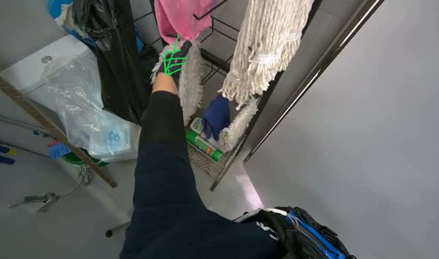 Storing cleaning tools: egocentric robotics sample