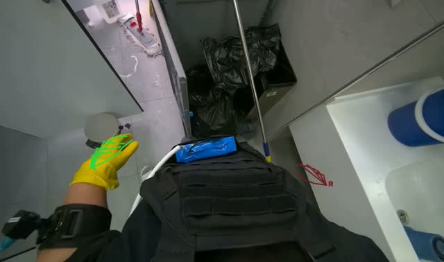 Cleaning toilet brush in sink: egocentric robotics sample