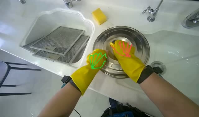 Rinsing pot lid in sink: egocentric robotics sample