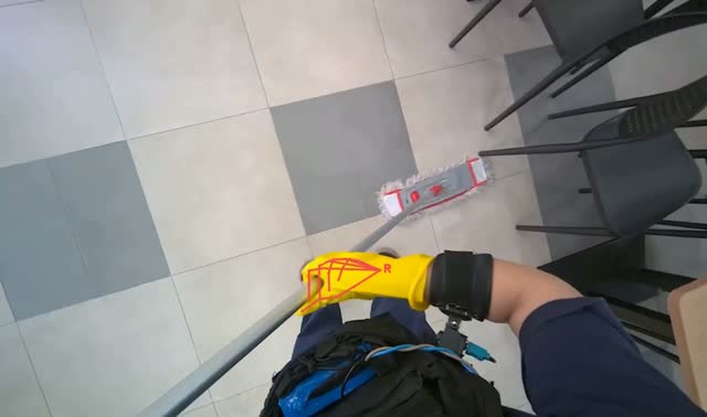 Mopping cafeteria floor: egocentric robotics sample