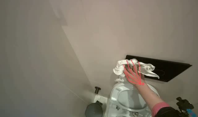 Wiping bathroom counter and shelf: egocentric robotics sample