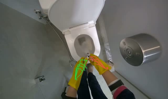 Cleaning restroom toilets: egocentric robotics sample