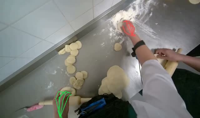 Rolling dough pieces with rolling pin: egocentric robotics sample