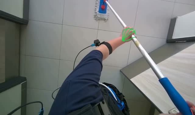 Cleaning bathroom surfaces and floor: egocentric robotics sample