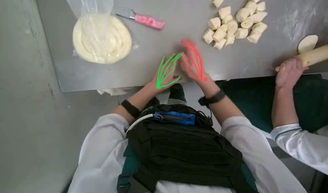Rolling and flattening dough pieces: egocentric robotics sample