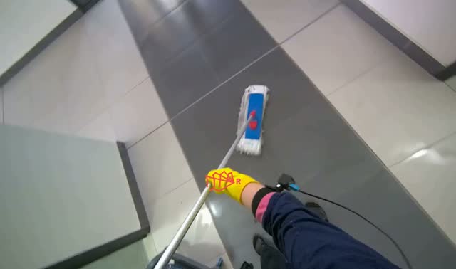 Mopping restroom floor: egocentric robotics sample