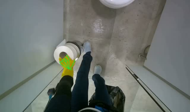 Collecting trash and replacing supplies: egocentric robotics sample