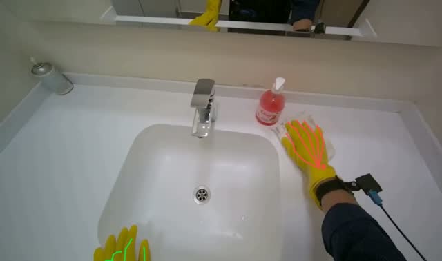 Cleaning restroom surfaces: egocentric robotics sample