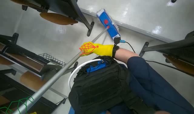 Scrubbing floor under desks: egocentric robotics sample