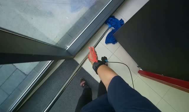 Mopping tiled floor with flat mop: egocentric robotics sample