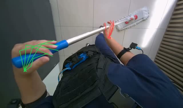 Mopping floor with flat mop: egocentric robotics sample
