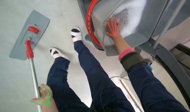 Cleaning mop head in bucket: egocentric robotics sample