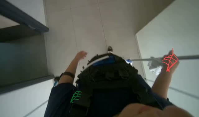 Mopping floor with long-handled mop: egocentric robotics sample