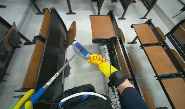 Mopping lecture hall floor: egocentric robotics sample