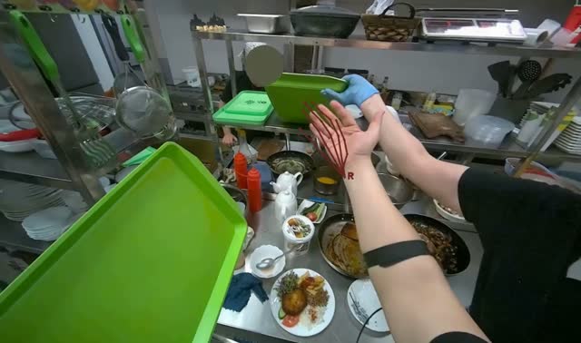 Arranging food on serving trays: egocentric robotics sample