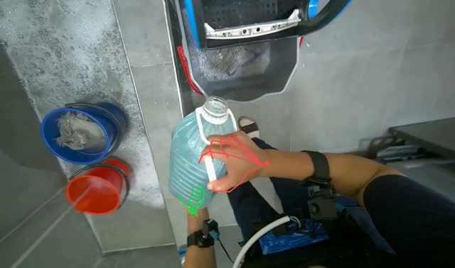 Adding cleaning solution to mop bucket: egocentric robotics sample