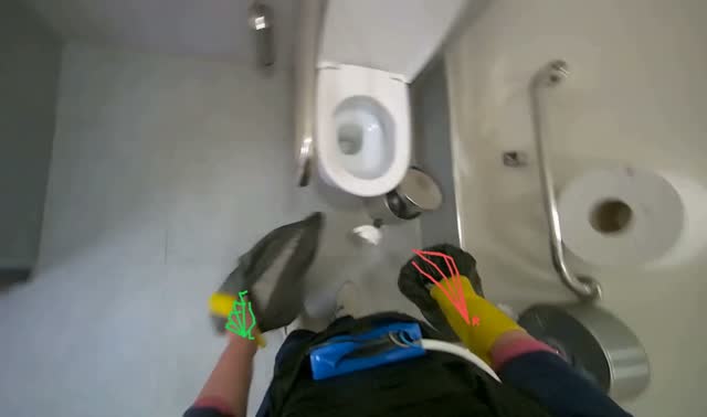 Emptying and relining restroom bins: egocentric robotics sample