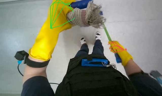 Sweeping debris into dustpan: egocentric robotics sample