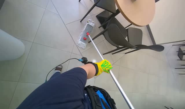 Mopping cafeteria floor: egocentric robotics sample
