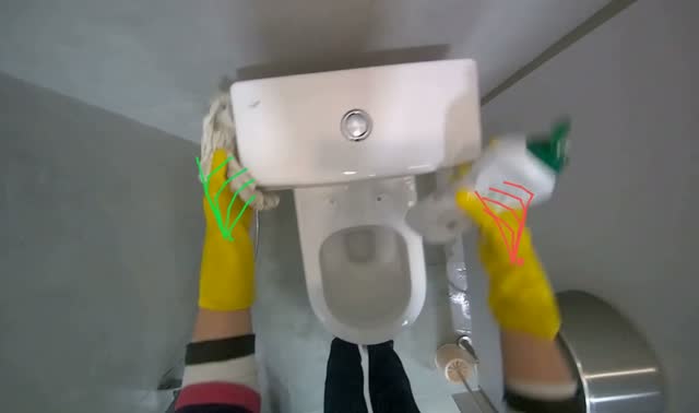 Wiping toilet exterior: egocentric robotics sample