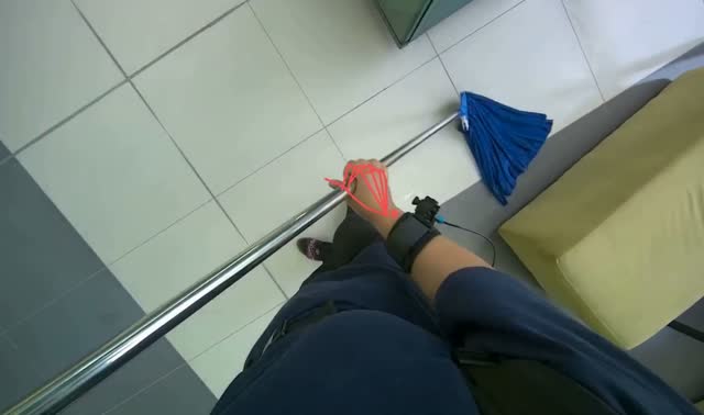 Mopping floor near vending machine: egocentric robotics sample