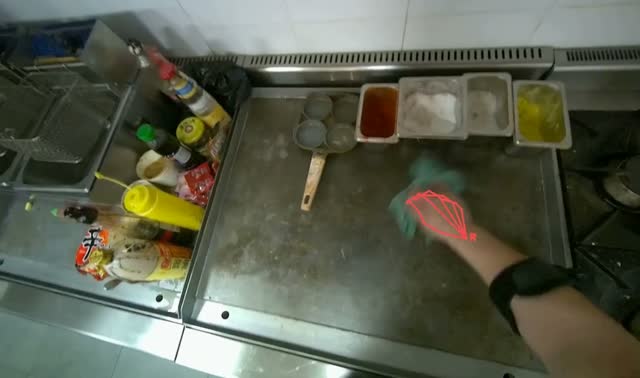 Wiping kitchen grill and counter: egocentric robotics sample