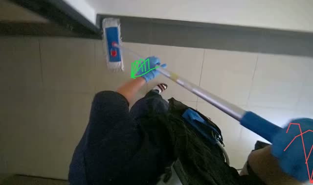 Mopping bathroom floor: egocentric robotics sample