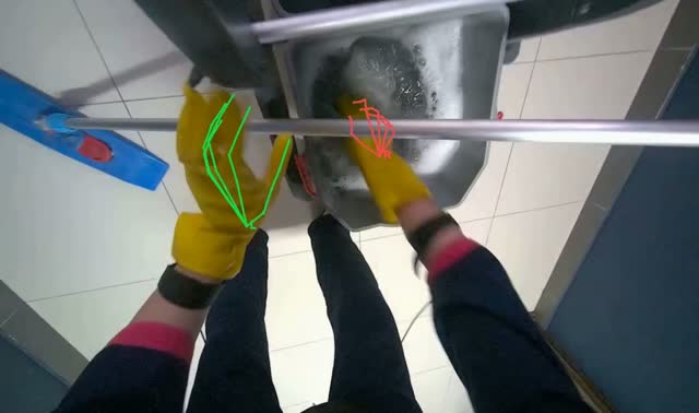 Wringing cleaning cloth in bucket: egocentric robotics sample