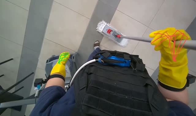 Mopping cafeteria floor: egocentric robotics sample