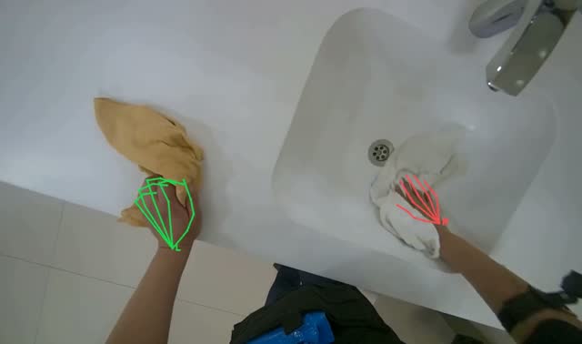 Wiping restroom sinks and counter: egocentric robotics sample