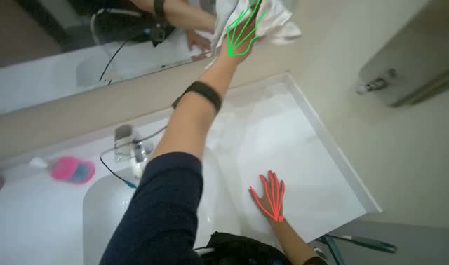 Cleaning bathroom surfaces and mirror: egocentric robotics sample