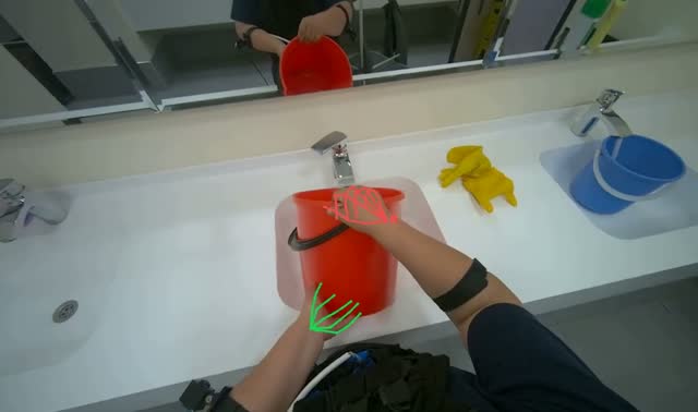 Preparing cleaning solution in cart: egocentric robotics sample