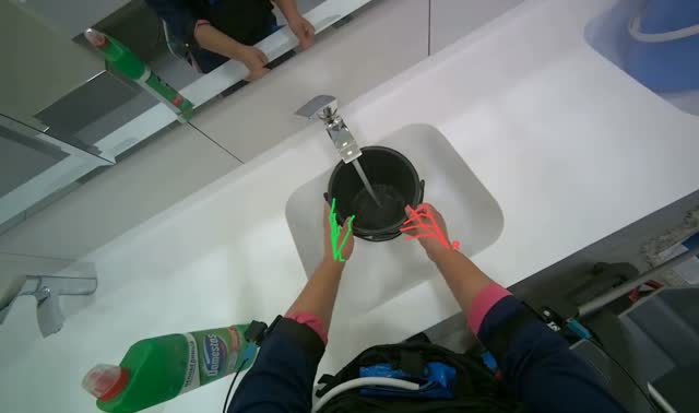 Filling and organizing cleaning buckets: egocentric robotics sample