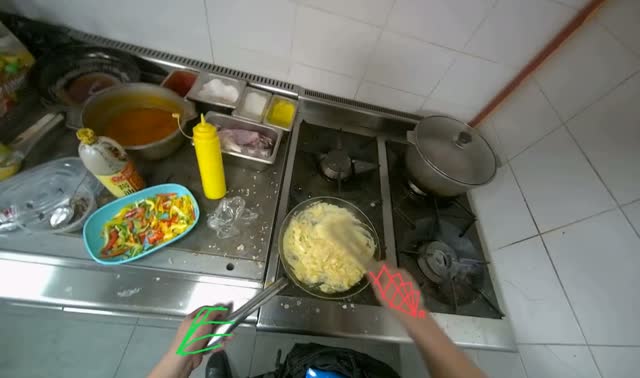 Stirring ingredients in pan: egocentric robotics sample