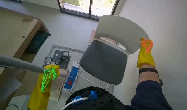 Mopping floor with flat mop: egocentric robotics sample