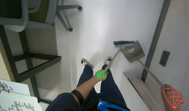 Sweeping floor and under tables: egocentric robotics sample