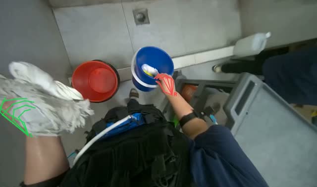 Transferring cleaning cloths between buckets: egocentric robotics sample