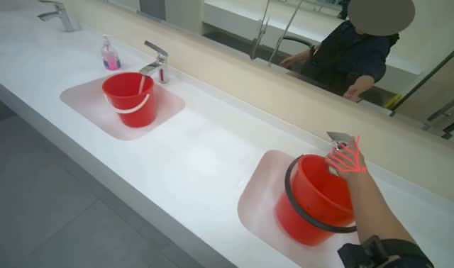 Preparing cleaning solution in cart: egocentric robotics sample