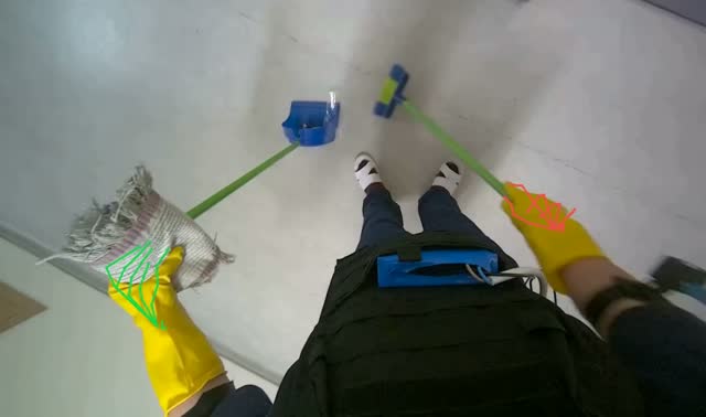 Sweeping debris into dustpan: egocentric robotics sample