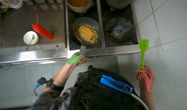 Cooking egg and vegetables in pan: egocentric robotics sample
