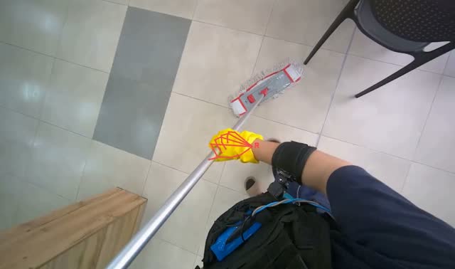 Mopping cafeteria floor: egocentric robotics sample