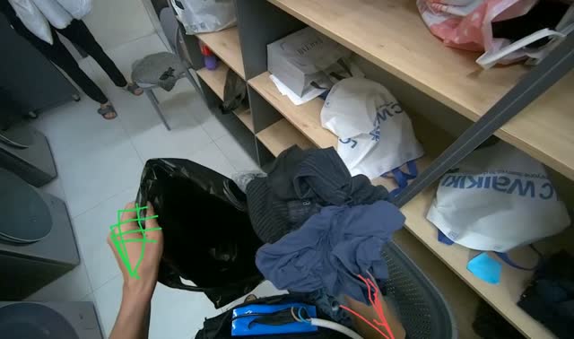 Organizing clothes into bag and shelf: egocentric robotics sample