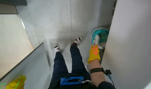 Cleaning toilet bowl and seat: egocentric robotics sample