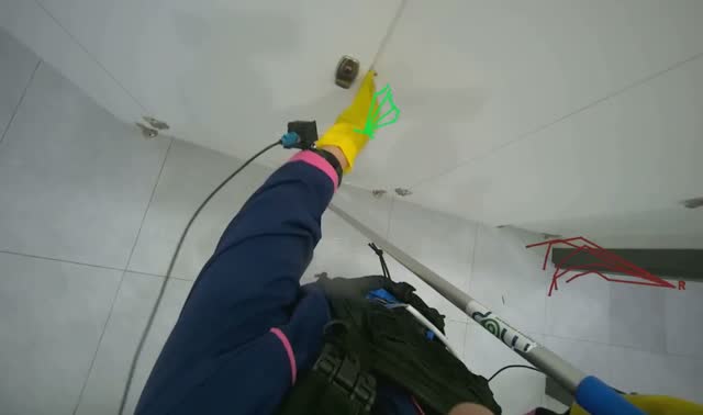 Mopping bathroom floor: egocentric robotics sample