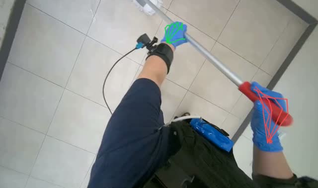 Mopping floor with cleaning cart: egocentric robotics sample