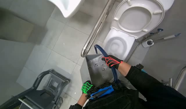 Preparing tools and cleaning toilet bowl: egocentric robotics sample