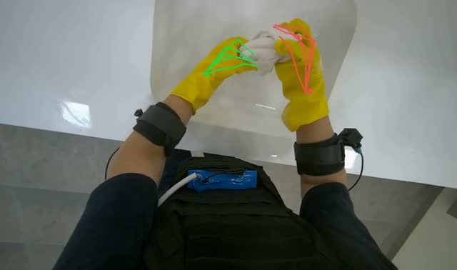 Cleaning and drying bathroom sink area: egocentric robotics sample